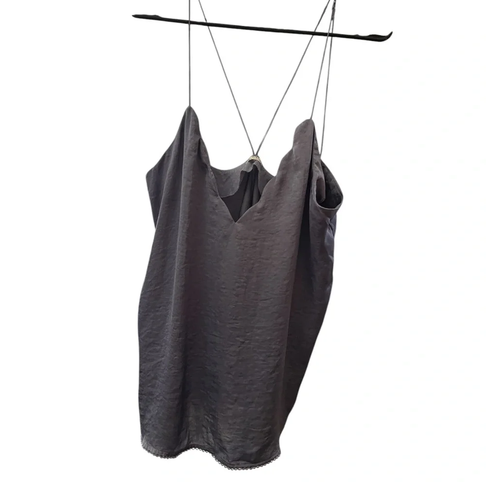 Free People Gray/Blue Scalloped Edge Tank Top - Picture 2 of 4